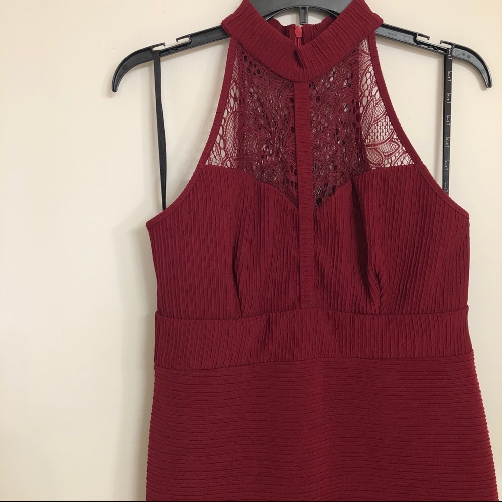Red Wine Lace High Neck Dress L - Picture 12 of 14